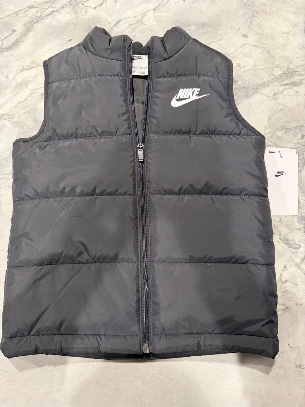 Nike Kids Black Puffer Vest with White Logo